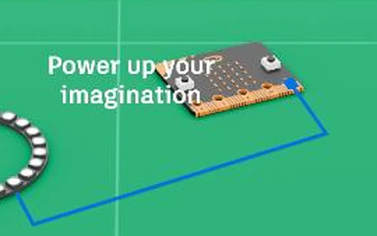 La portada de Tinkercad Circuits con un anillo de LEDs conectado a una placa.