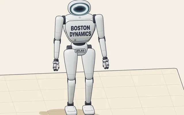 El robot humanoide Atlas de pie, dibujado en isométrico.