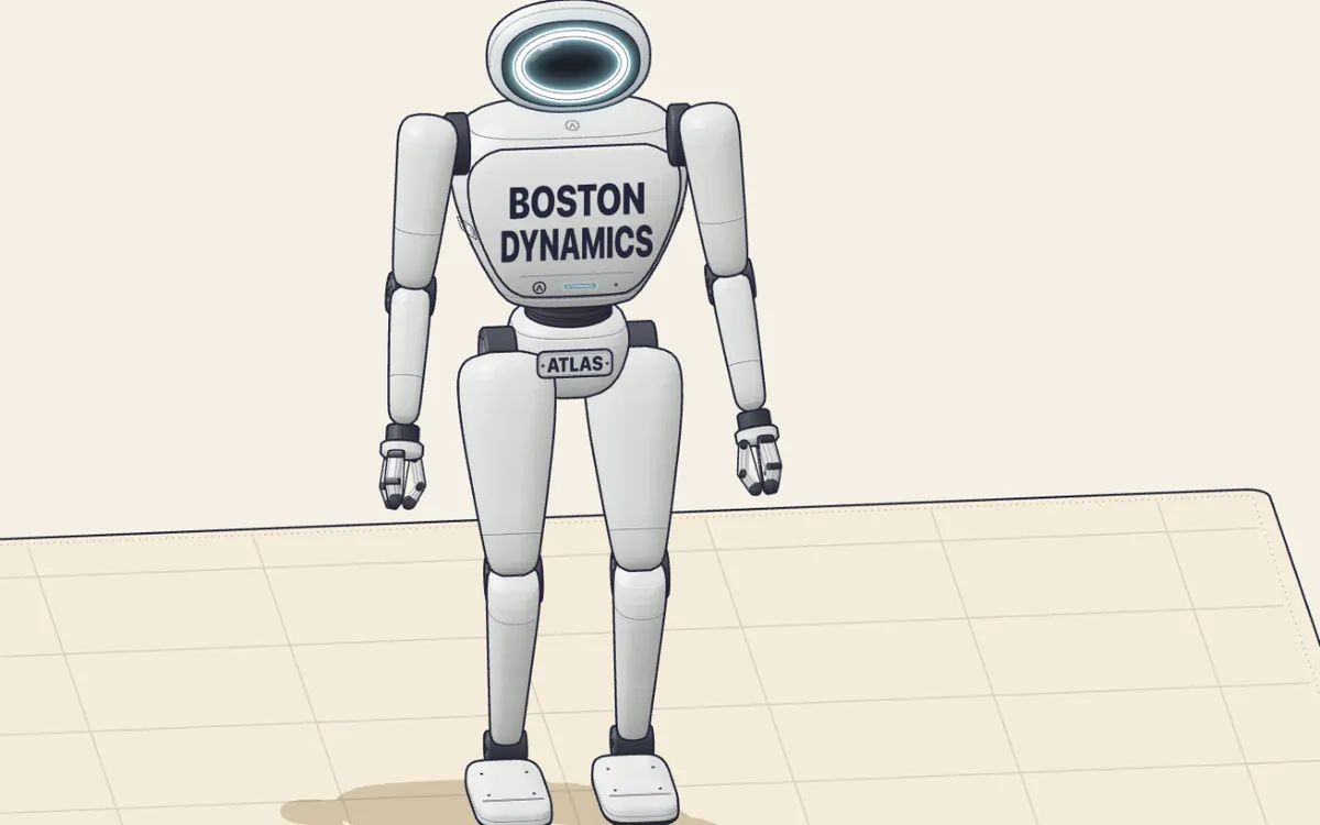 El robot humanoide Atlas de pie, dibujado en isométrico.
